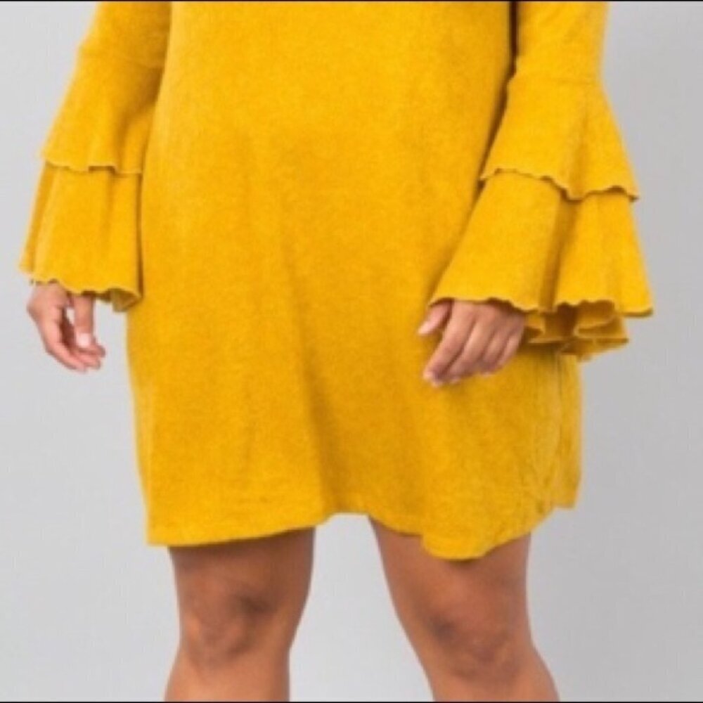 Mustard Yellow Bell Sleeve Knee Length Dress Keyhole Sweater Dress 2xl 3xl - Picture 8 of 11